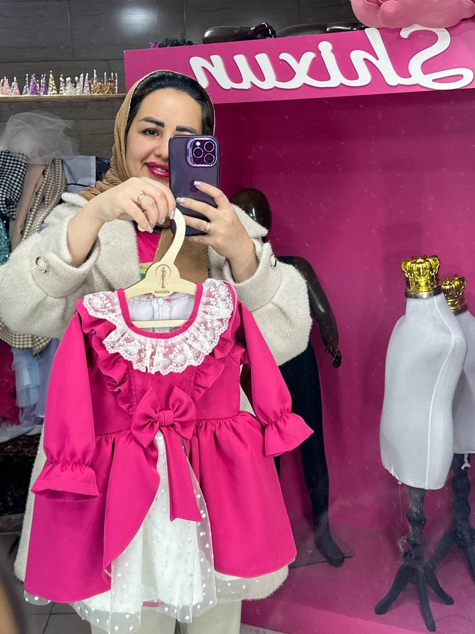 پیراهن پرنسسی ۳ تکه دخترانه برند شیکسون - سرخابی / ۱ سال