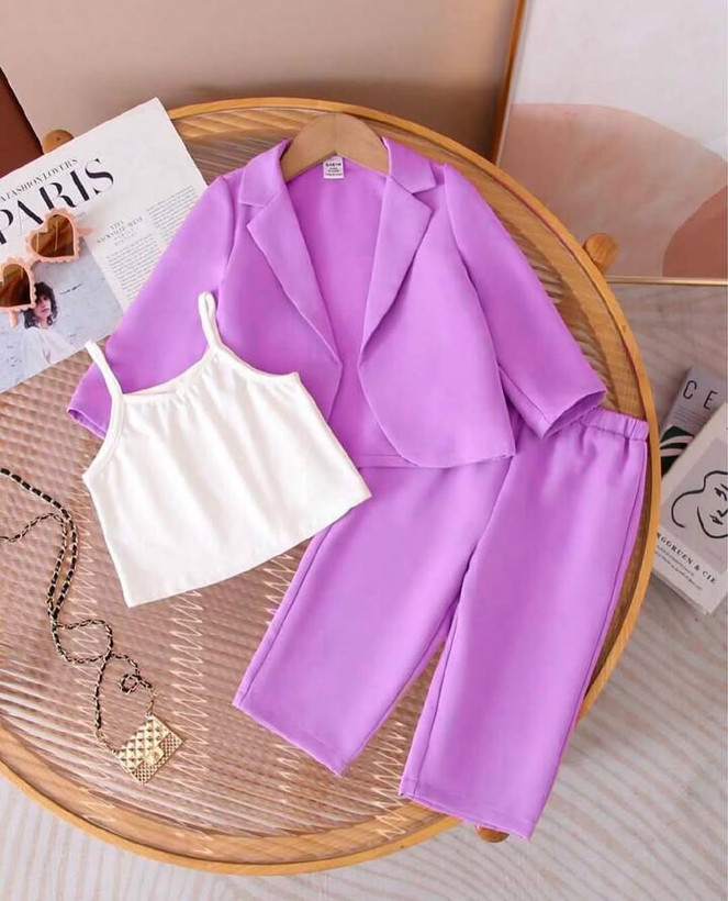 ست ۳ تکه کت کراپ شلوار و تاپ دخترانه مدل ژینوس برند شیکسون با کیفیت عالی