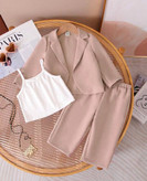 ست ۳ تکه کت کراپ شلوار و تاپ دخترانه مدل ژینوس برند شیکسون مجلسی شیک