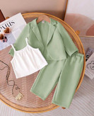 ست ۳ تکه کت کراپ شلوار و تاپ دخترانه مدل ژینوس برند شیکسون طراحی خاص و جدید