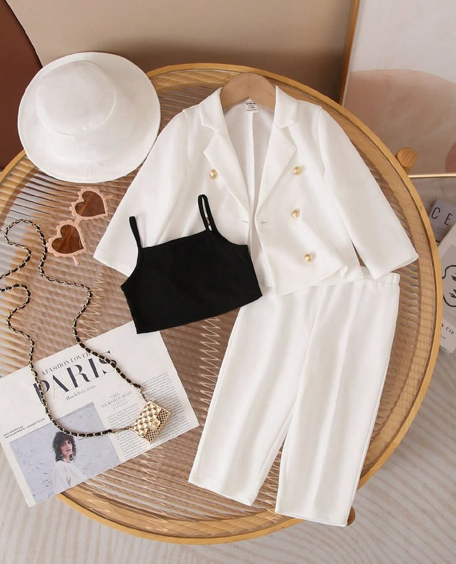 ست کت کراپ شلوار دخترانه مدل ژینوس شیکسون رنگبندی شیک و جدید دخترانه