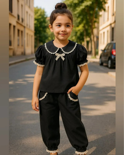 ست شومیز شلوار لینن نوار کنفی ۲ تکه دخترانه برند شیکسون